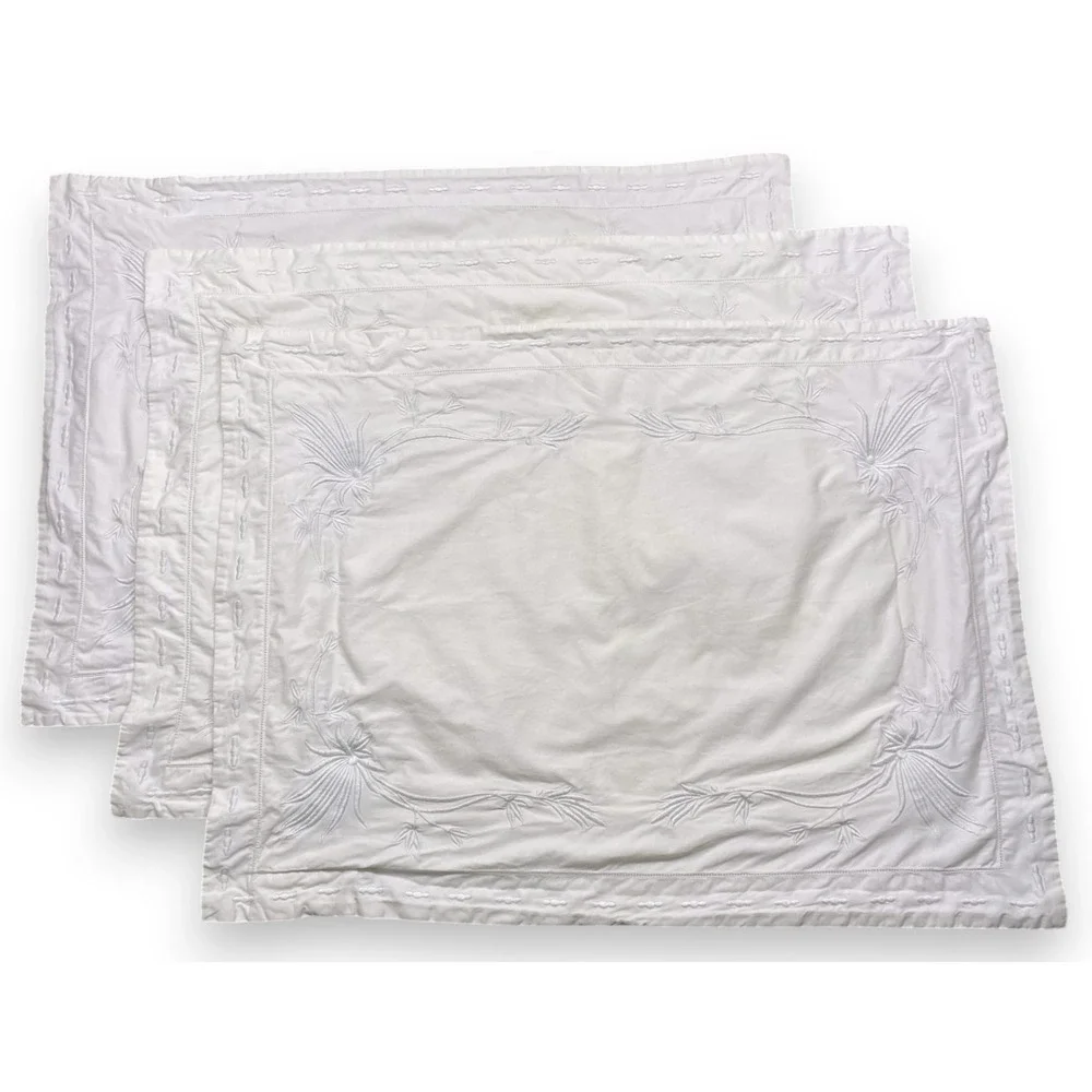 3 Ralph Lauren Hillsboro Standard Shams Cream Ivory Embroidered